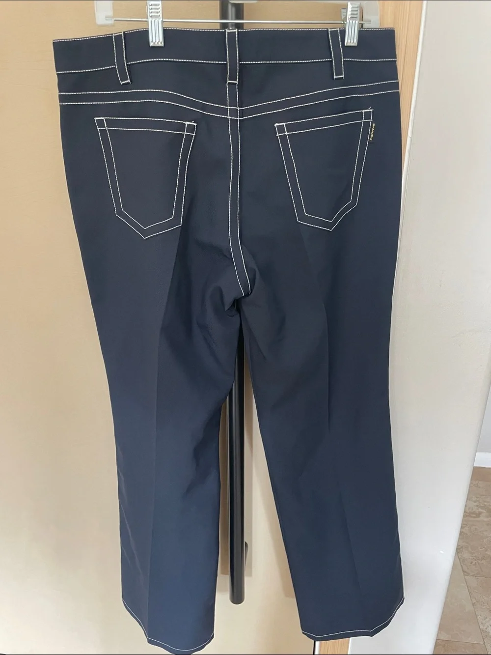 Sandro Navy Trousers with White Contrast Stitching